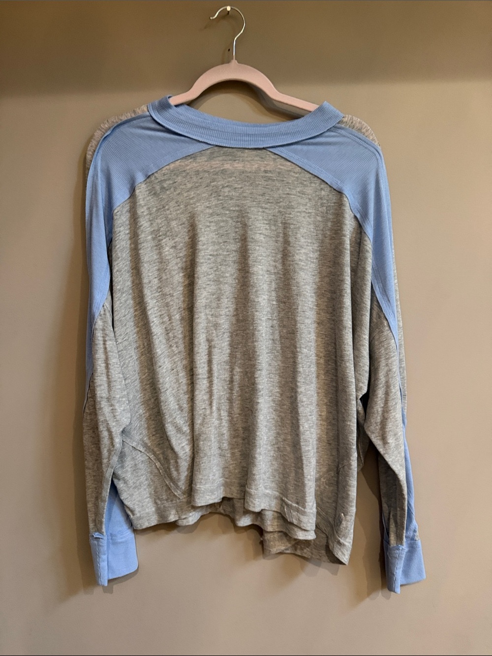 FP Movement by Free People Heather Gray Tee with Light Blue Raglan
